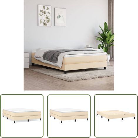 The Living Store Cadre de lit sans matelas crème 140x190 cm tissu - Cadre De Lit - Lit Simple - Lit Crème - Literie - Meuble Chambre (1/5)