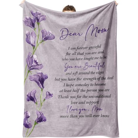 Couverture Pour Maman - Flanelle Douce Imprimée Lettre Et Fleurs - Usage Intérieur - 127 cm x 152 cm (1/5)