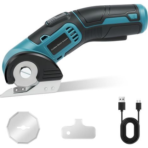 Flintronic Ciseaux Électriques Sans Fil, Cutter Rotatif Électrique avec 2 Lames, Ciseaux Electrique Tissu Couture avec Verrouillage de Sécurité, pour Tissu, Papier, Carton, Cuir, Tapis (1/5)