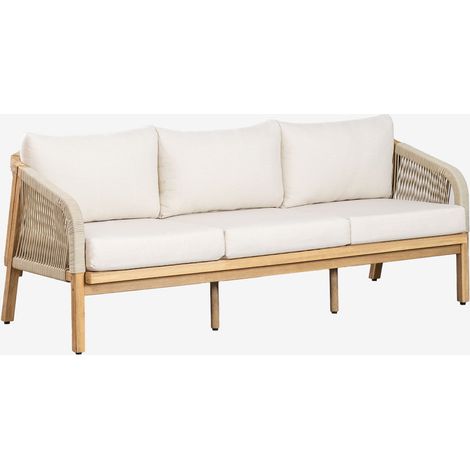 SKLUM 3-Sitzer-Gartensofa aus Dubai-Akazienholz Gardenia Weiß             Rustikales Akazienbraun                     