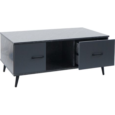 Tavolino salotto divano HHG-692, tavolo d'appoggio, 2 cassetti in legno melaminico, 43x100x60cm, aspetto marmo grigio