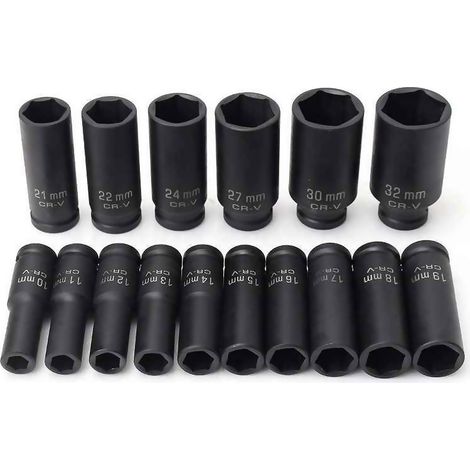 Coffret de douilles longues Kraft Müller KM-16PCS 1/2 à choc 16 pcs Socket de 10 à 32, chrome-vanadium