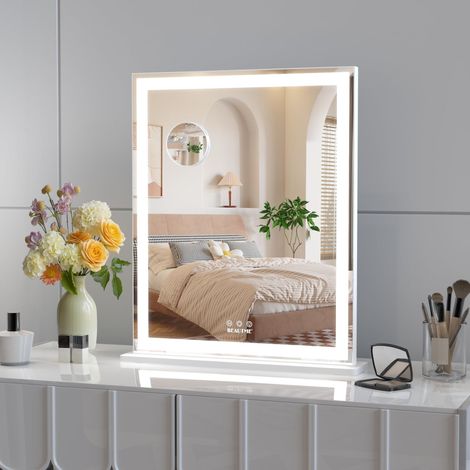 20,5 x 64,1 pouces, miroir de maquillage avec éclairage, miroir hollywoodien, miroir LED pour chambre à coucher, cadre en aluminium, montage sur table/mur, horizontal/vertical (1/5)