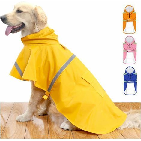 Waterproof rain poncho jacket for large dogs with reflective strip hood - yellow, XL (1/5)