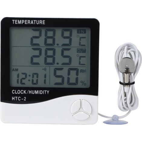 Digitales Temperatur- und Feuchtigkeitsmessgerät mit dualer Innen-/Außenanzeige und Temperatursensor. Für präzise Überwachung. (1/5)