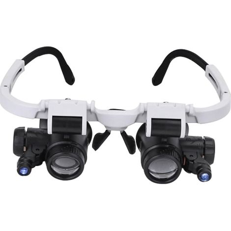 Lupa con montura para cabeza ajustable con luz LED, binoculares de 8X, 15X y 23X, manos libres para lectura, lupa, reparación de relojes y dispositivos electrónicos