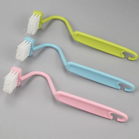 3 pièces brosse toilettes, forme incurvée V pour nettoyage sous rebord, fibres nylon flexibles, idéale coins et fentes étroites (1/4)