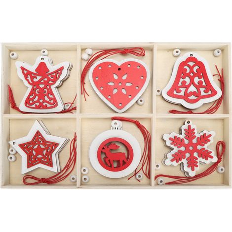 Lot décoratif en bois pour sapin de Noël, boîte à 6 cases en copeaux de bois, DIY créatif pour la maison, décoration en bois (expédition avec 3 couches de papier bulle) JM02034 (1/5)