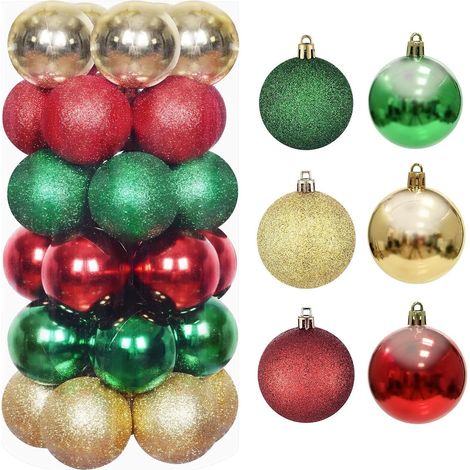 30 bolas navideñas de 6 cm, adornos navideños irrompibles para colgar en el árbol de Navidad, decoración navideña para el hogar y fiestas (6 estilos).