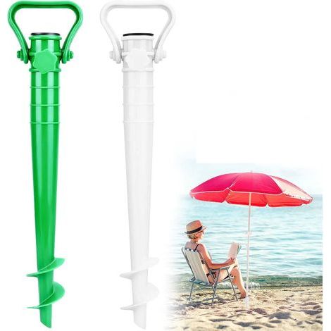 AIDUCHO Soporte para sombrilla de playa de 2 piezas para arena o tierra, bases de hélice atornillables para sombrilla de playa, soporte para sombrilla de jardín (1/5)