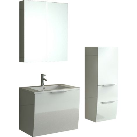 Jet-Line Badset Weiß  Modernes Badezimmermöbel-Set mit Spiegelschrank & zusätzlichem Hängeschrank (1/2)