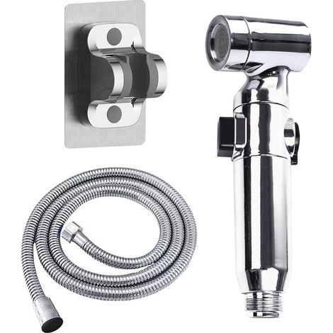 Toilet Shower, Washbasin Shower Kit with 150 cm Toilet Hose and Bracket without Drilling for Bathroom, Kitchen (Silver) (1/5)