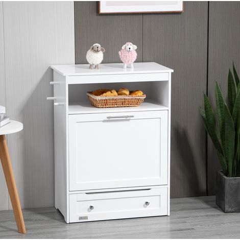 Meuble de rangement pour animaux 61 x 35,5 x 82 cm, 2 bols inox, blanc HAVRYA (1/5)
