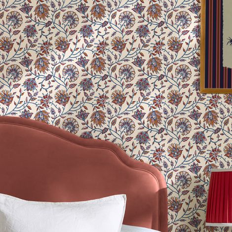 Papier peint intissé Joules Trailing Indienne Floral 1005 x 52cm Corail, bleu (1/5)