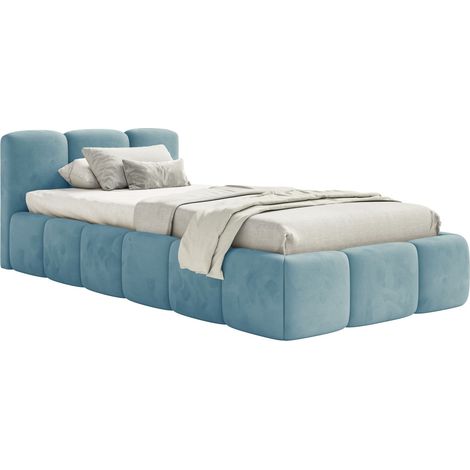 Selsey Cloudy Low – Polsterbett 90x200 cm, Samt Hellblau