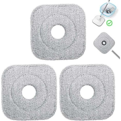 Ensemble de 3 Têtes de Rechange Balai Serpillère en Microfibre, Tampons de Rechange Vadrouille Carrée, Absorbante, Lavable en Machine, Utilisation Humide et Sèche pour Mop Serpillere