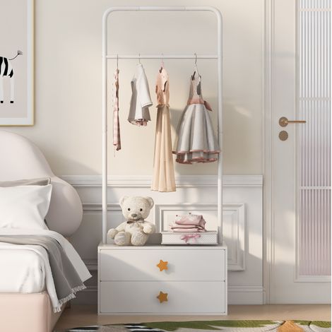 Appendiabiti per bambini con 2 cassetti, 70x55x168 cm, bianco e legno DESVIAE (1/5)