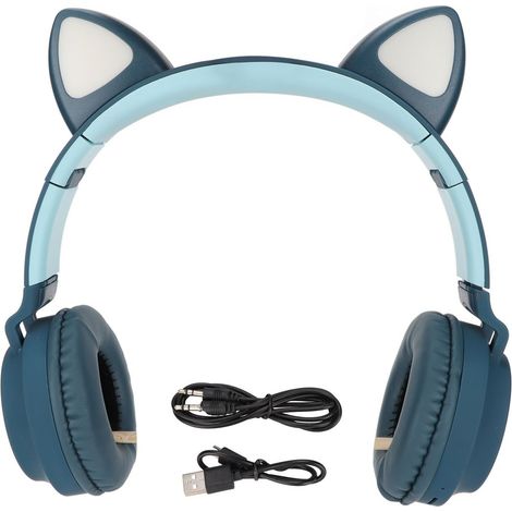 Gaming-Kopfhörer mit Katzenohren, tiefem Bass, LED-Beleuchtung, faltbar, niedliches Katzenohr-Headset mit weichen Ohrmuscheln, pink (1/5)