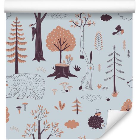 Precioso papel pintado de animales del bosque para salón y dormitorio, 50x1000 cm. (1/5)