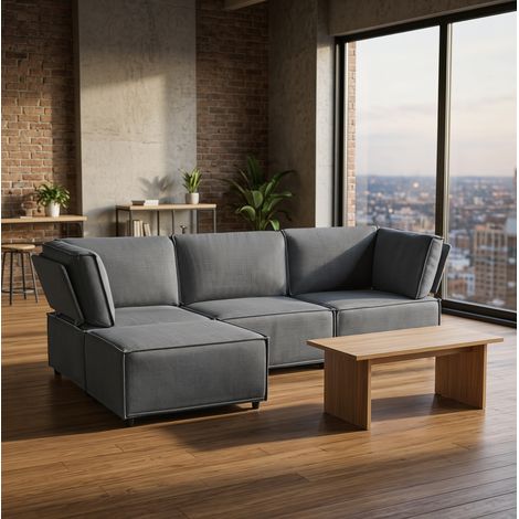 Sofá modular, configurable y reordenable, para salón, espuma y contrachapado, gris oscuro (1/5)