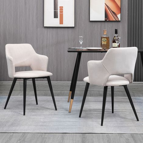 Lot de 2 fauteuils repas en tissu beige et métal noir - BLADIE