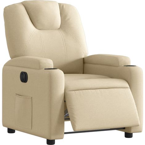Poltrona relax TV con comodissima funzione reclinabile elettrica in tessuto crema DEC028288
