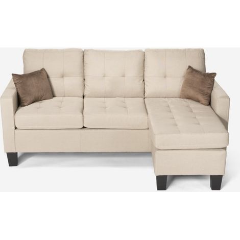 Divano moderno angolare 3 posti pouf 2 cuscini soggiorno Remissus - Beige