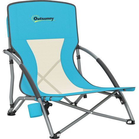 Silla de playa plegable, silla de camping plegable ligera, bolsa de transporte, portavasos, 58 x 55 x 62 cm, azul (1/5)