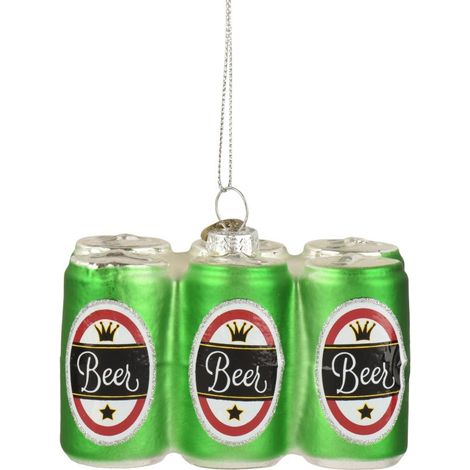 DECORAZIONE NATALIZIA BIRRA VERDE 6 PACK IN VETRO 9X6X7 CM