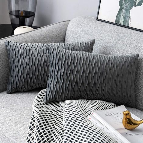 Samtkissenbezüge 30 x 50 cm für Wohnzimmersofa, 2er-Set quadratische Kissenbezüge mit einfarbigem Muster, Schlafzimmerdekoration, Grau