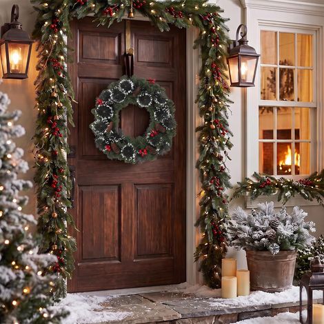 Couronne de Noël Artificielle 66 cm en PVC, Décoration Porte et Murale
