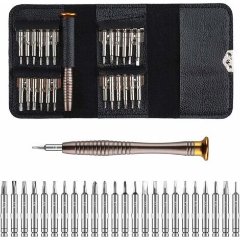 Mini kit de destornilladores de precisión, herramientas de reparación de destornilladores de precisión portátiles con estuche de cuero para computadora portátil, reloj, joyería, juguetes 25 en 1 (1/3)