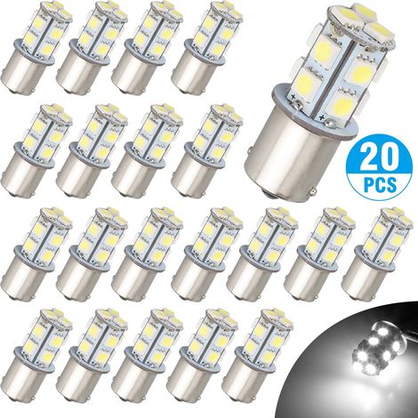 20 ampoules LED BA15S 1156 blanches – P21W S25 5050 13SMD – Éclairage de recul et intérieur de voiture 12 V