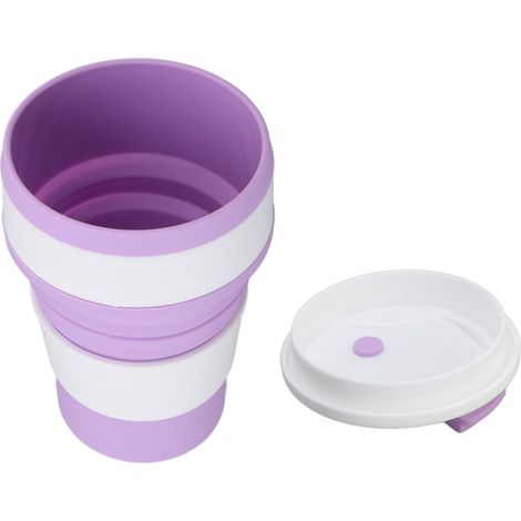 Gobelet pliable en silicone violet foncé 500ml pour voyage, randonnée et déplacements, tasse extensible résistante à haute température, réutilisable et compacte. (1/5)