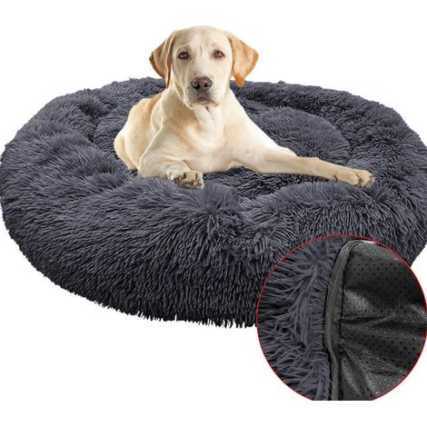 Rundes Hundebett Deluxe Plüsch, Orthopädisch, Dunkelgrau 100
