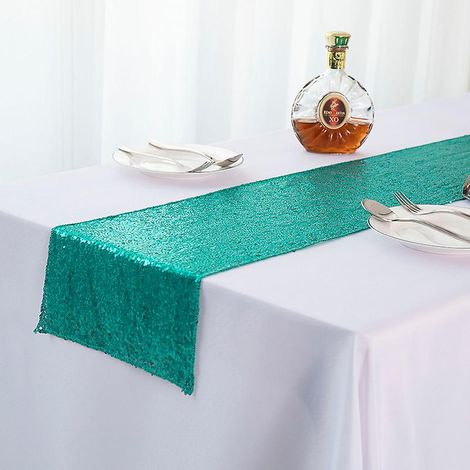 Nappe de table à sequins dorés, tapis de table pailleté, décoration de table de fête, 180x33 cm, élégant et brillant. (1/3)