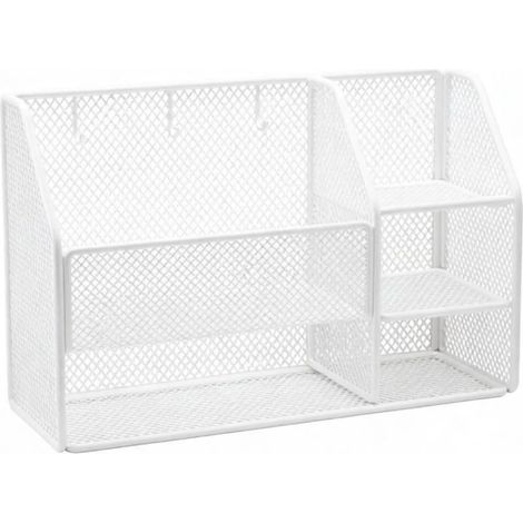 Metal Desk Display Stand, White Upgraded with Hook – Storage for Narrow Furniture (1/5)