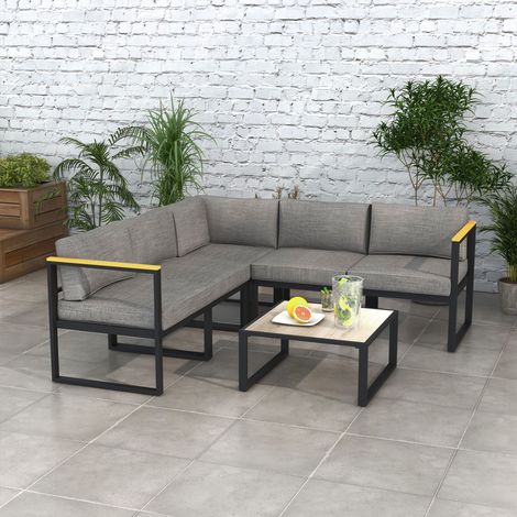Salon jardin canapé table basse en aluminium coussins rembourrés - Couleur: Gris