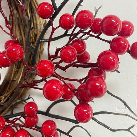 Couronne de Noël de 25 cm (10 pouces) avec baies rouges, décorations de Noël pour porte d'entrée (1/4)