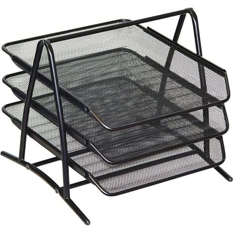 Corbeilles à Courrier Métal 3 Niveaux - Organisateur de Bureau Multifonctionnel - Support de Fichier pour le Bureau, L'école, L'étude, Noir (1/4)