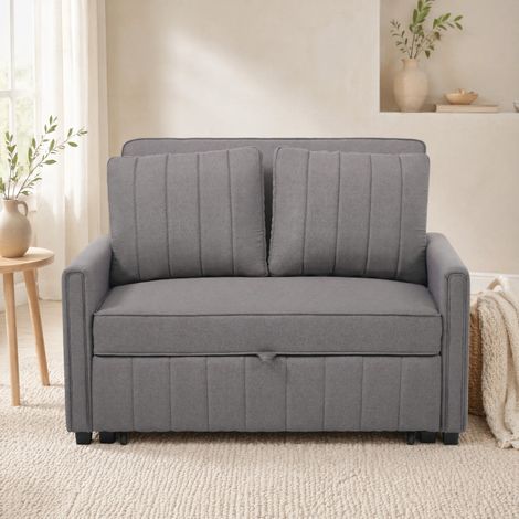 Sofá cama convertible 127x75x94 cm de lino gris, respaldo regulable – MEUBLIV (1/5)