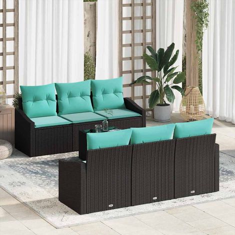 vidaXL Ensemble de Canapés 7 pcs Noir et turquoise polyrotin (1/5)