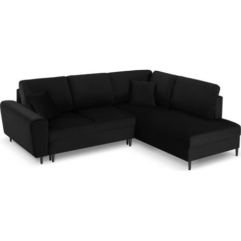 Canapé d'angle droit convertible + box 5 places en velours noir (1/5)