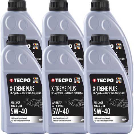 TECPO Motoröl 5W40 Öl X-TREME Plus Öl, 6 Liter 5W-40 Gebinde HC-Synthese für Diesel-und Benzinmotoren entspricht API SN/CF / ACEA A3/B4 / 502/505 / 226.3/226.5 / Longlife 01/98 (1/4)