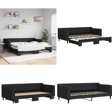 Tagesbett Ausziehbar Schwarz 90x190 cm Stoff - Schlafsofa - Sofa-Bett (1/5)