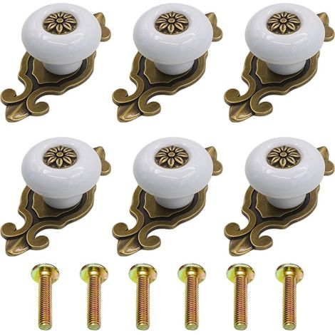 6pcs Boutons de Portes pour Placards Vintage, Boutons de Meuble Ceramique, Poignée de Porte en Céramique Vintage, Poignée de Meubles en Céramique pour Tiroir, Armoire, Placards, Commode (1/5)