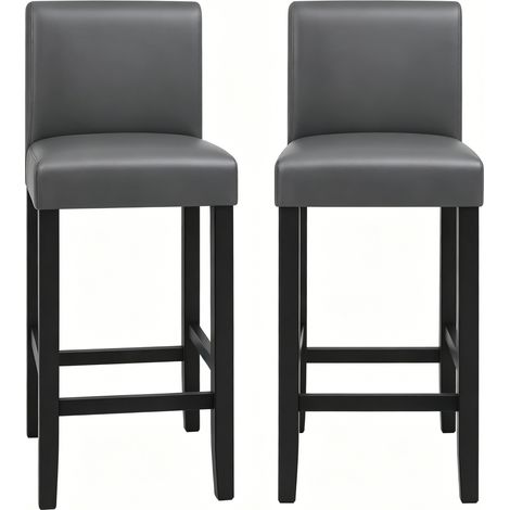 Lot de 2 tabourets de bar avec dossier, siège en cuir régénéré, structure en bois, style industriel noir et gris, confort stable pour cuisine et comptoir  CHICFURN (1/5)