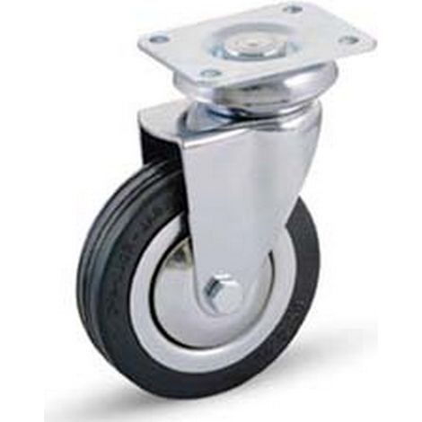 1PZ RUOTE A FORCELLA IN GOMMA CON PIASTRA GIREVOLE "155" - mm.60x23 piastra mm.64x50 mm.93h. port. Kg.60