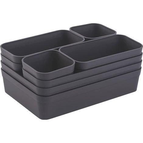 set of drawer organizers, storage box, unique divider system, adjustable, for utensils, storage space, suitable for living room, bathroom, plastic, anthracite (1/5)