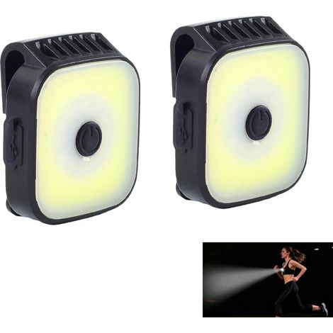 Confezione da 2 luci da corsa, ricaricabili tramite USB, a LED con clip, 4 modalità di illuminazione, ideali per corsa, jogging e campeggio. (1/5)